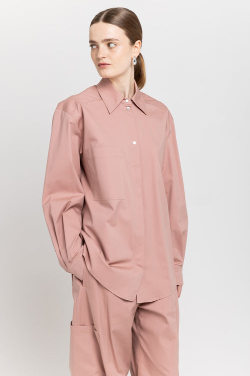 Dusty rose stretch cotton blend overshirt