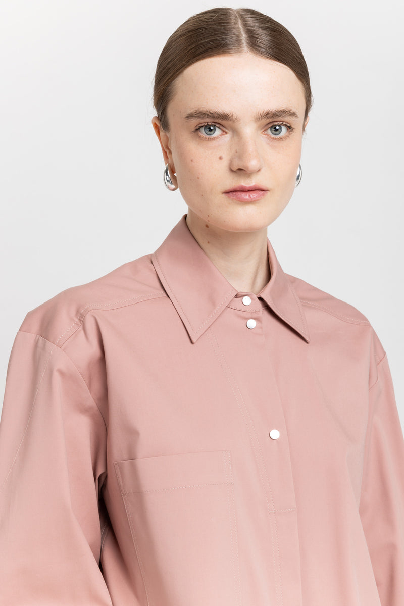 Dusty rose stretch cotton blend overshirt