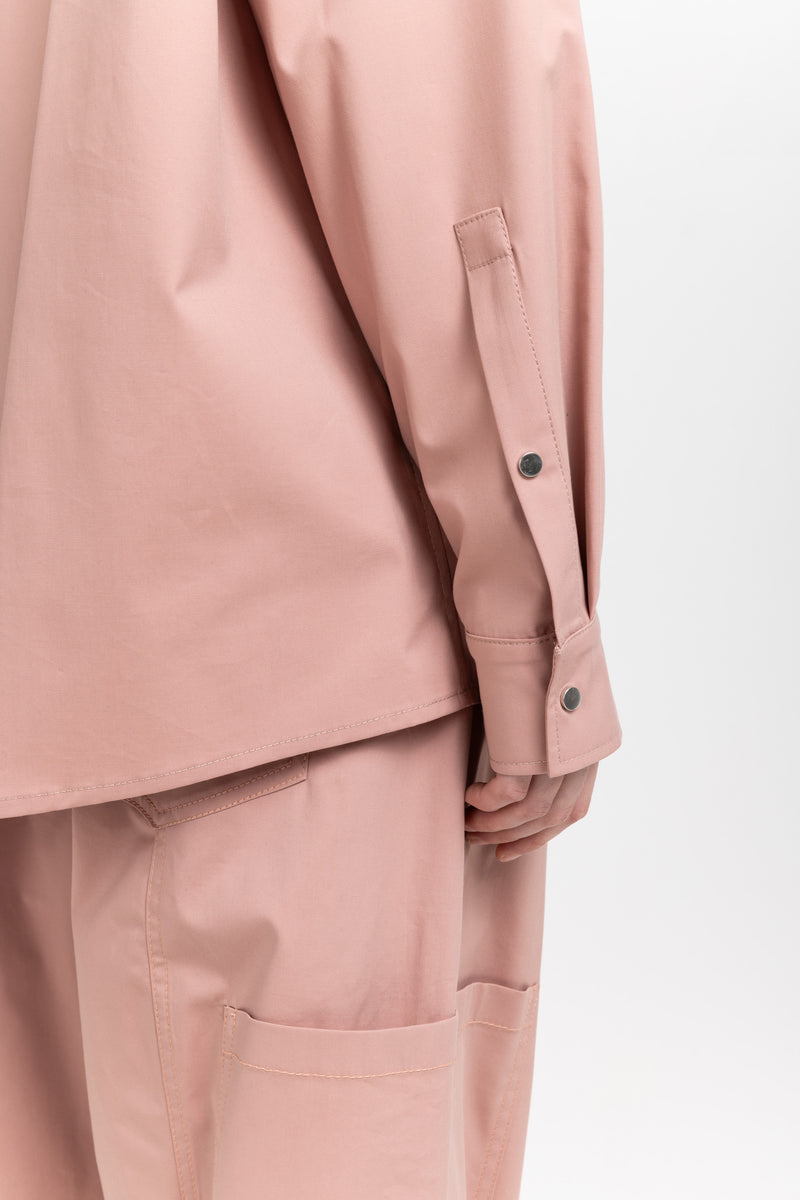 Dusty rose stretch cotton blend overshirt