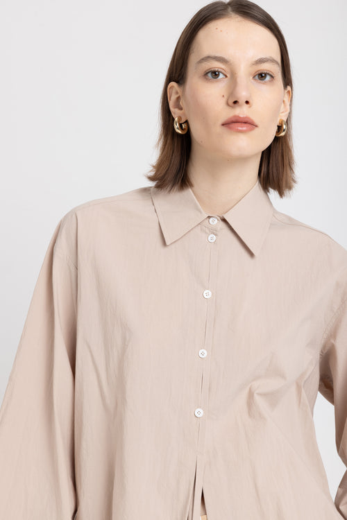 Beige crinkle poplin long sleeve shirt