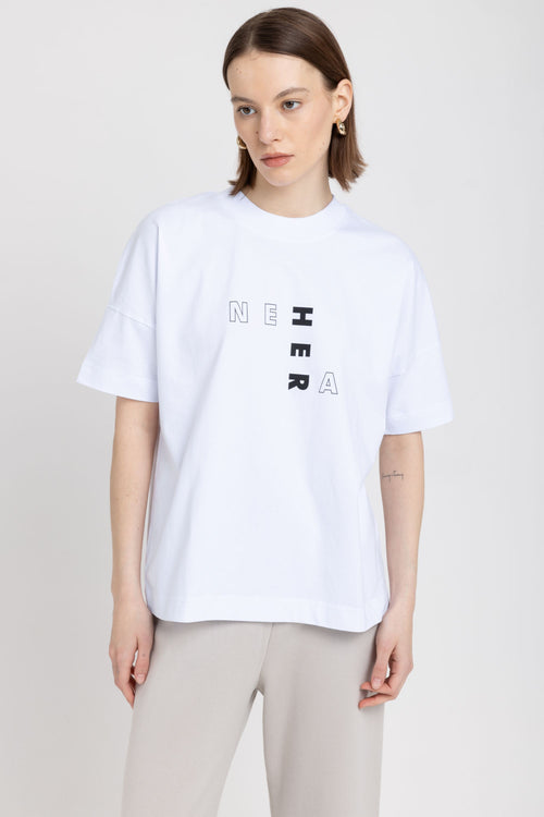 White pure cotton oversized printed t-shirt