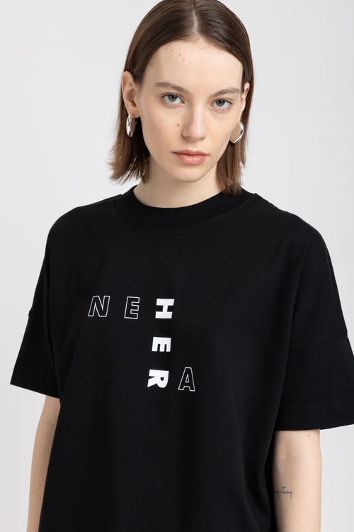 Black pure cotton black oversized printed t-shirt