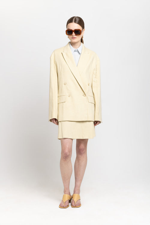 Vanilla linen cotton stretch power suit jacket