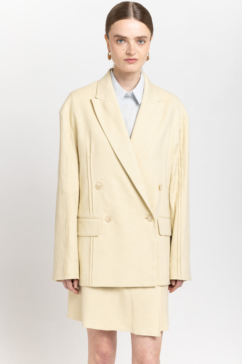 Vanilla linen cotton stretch power suit jacket