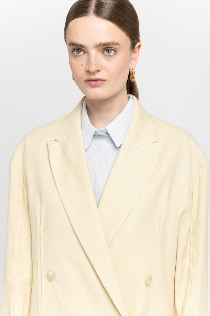 Vanilla linen cotton stretch power suit jacket