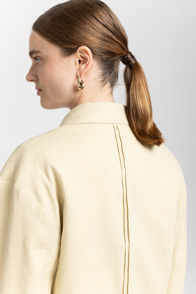 Vanilla linen cotton stretch power suit jacket