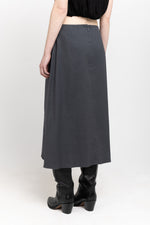 Anthracite linen cotton midi skirt with pleat