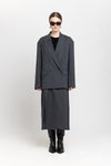 Anthracite linen cotton midi skirt with pleat