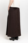 Dark brown weave linen midi skirt with side slits