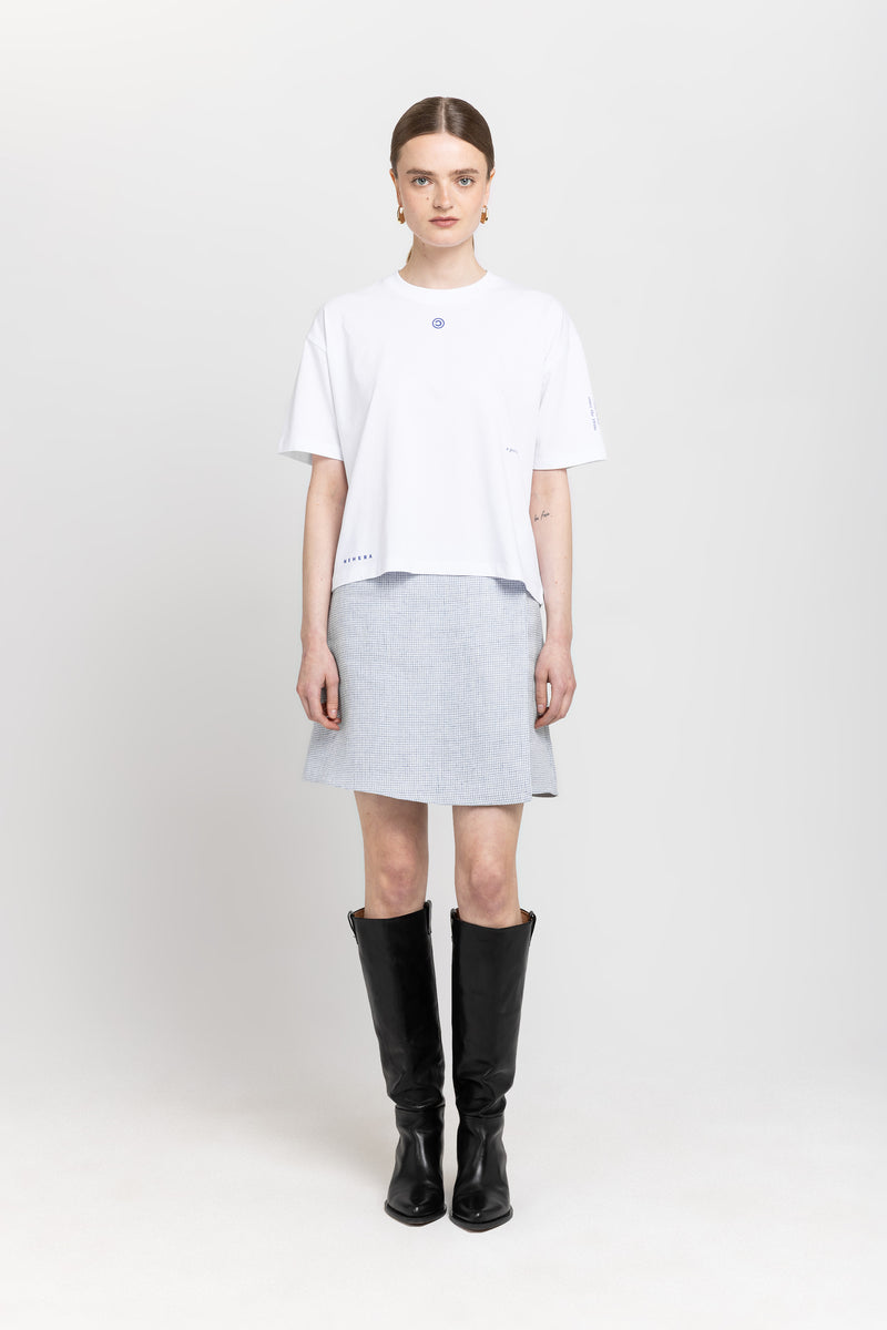 White & light blue pied de poule mini skort