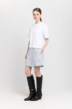 White & light blue pied de poule mini skort