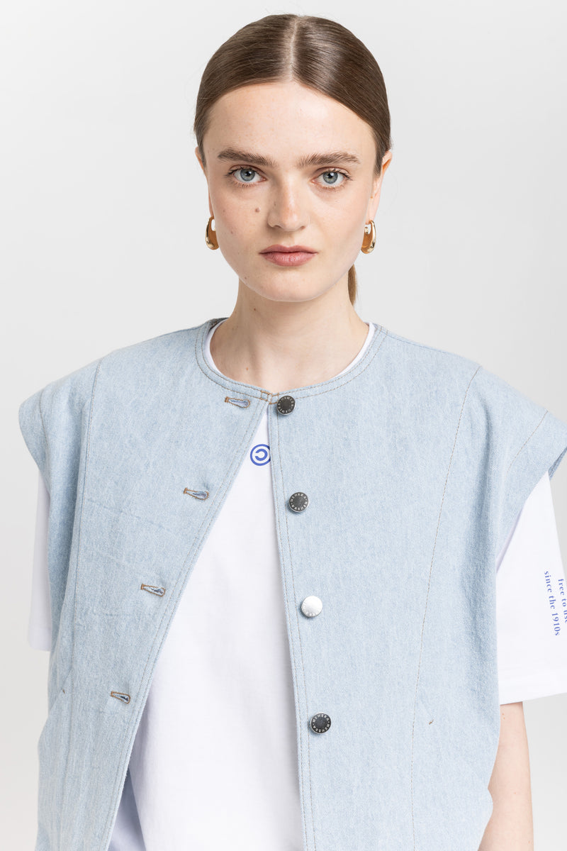 Light blue washed denim vest