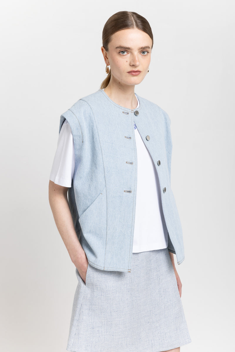Light blue washed denim vest