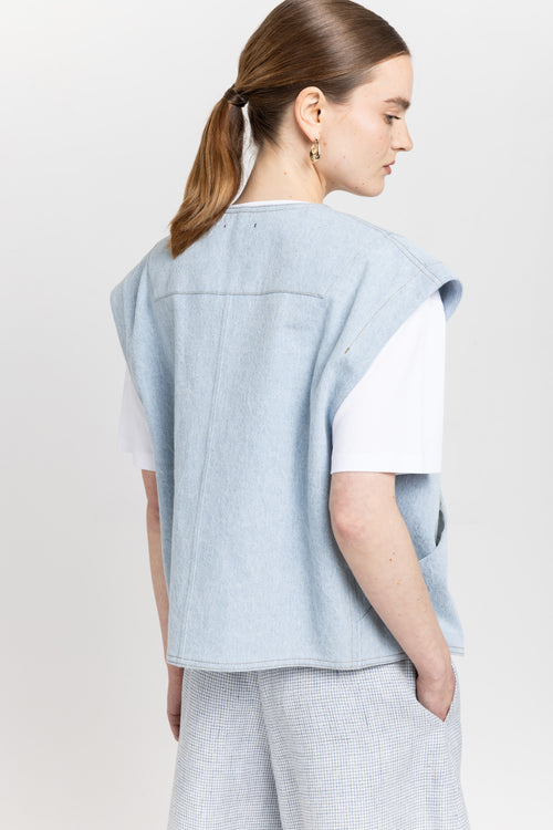 Light blue washed denim vest