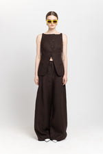 Dark brown weave linen vest top