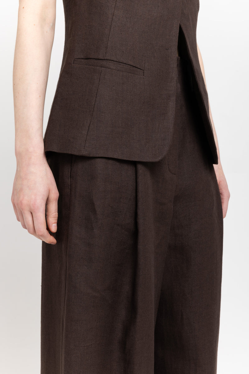 Dark brown weave linen vest top