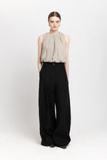 Black classic linen high waisted wide leg pants