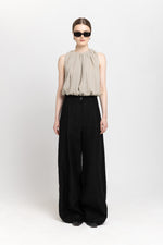 Black classic linen high waisted wide leg pants