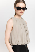 Oyster wrinkle mousseline balloon blouse