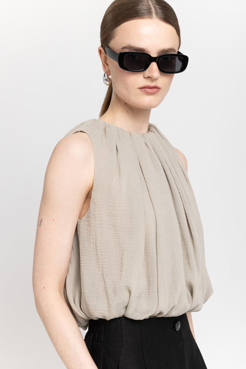 Oyster wrinkle mousseline balloon blouse