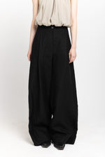 Black classic linen high waisted wide leg pants