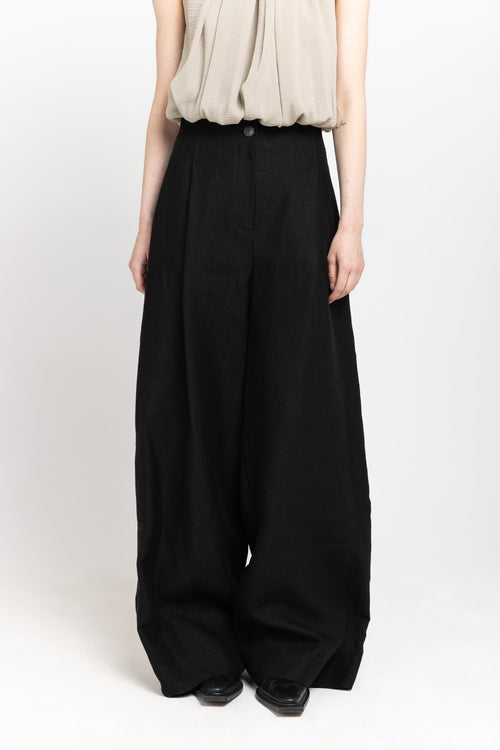 Black classic linen high waisted wide leg pants