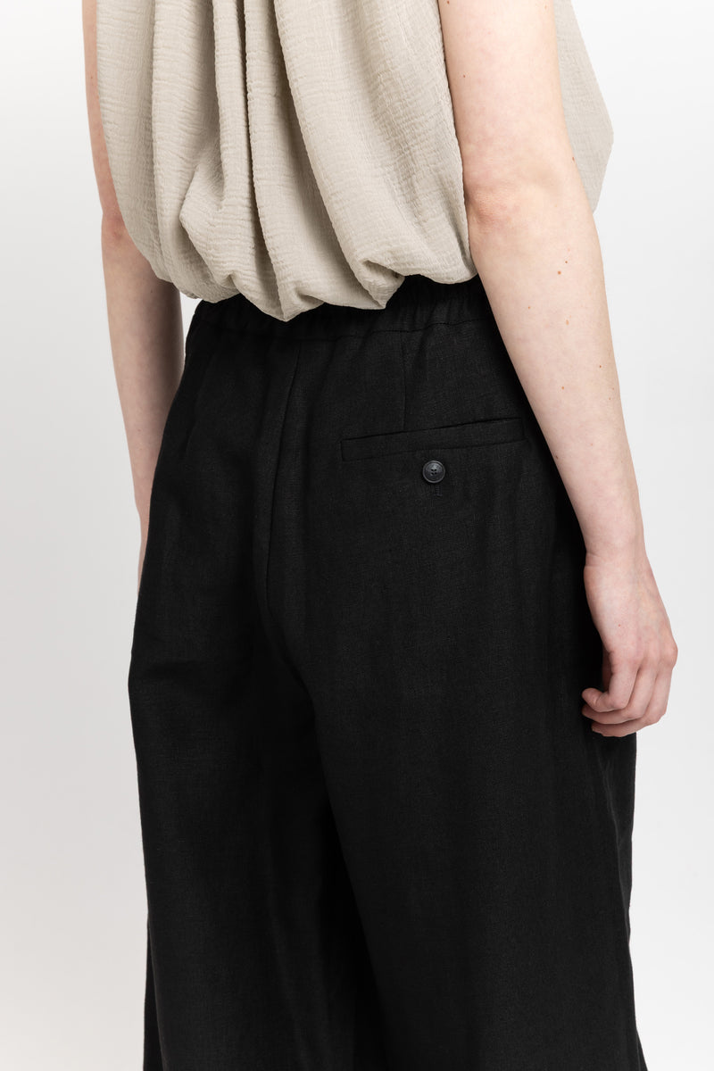 Black classic linen high waisted wide leg pants
