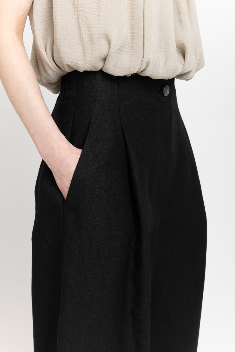 Black classic linen high waisted wide leg pants