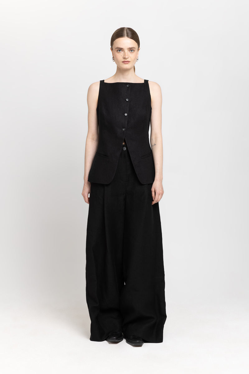Black classic linen vest top