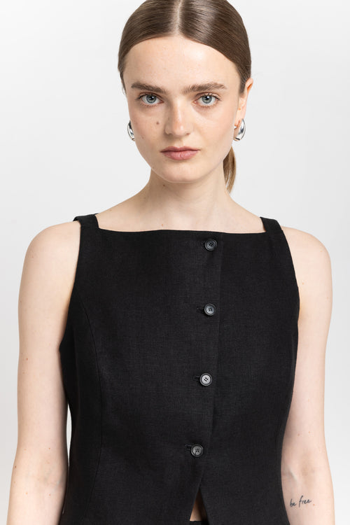Black classic linen vest top