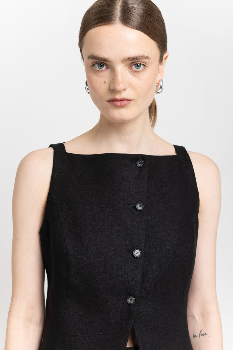 Black classic linen vest top
