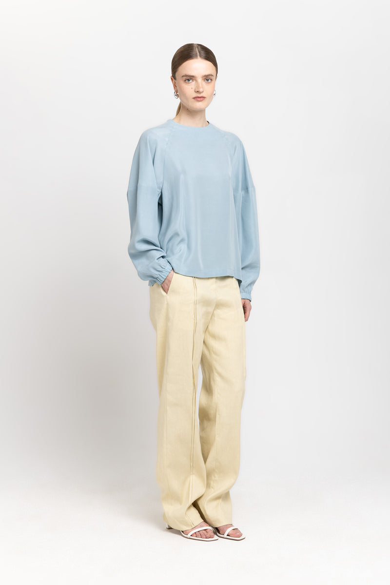 Vanilla linen cotton stretch straight leg pants