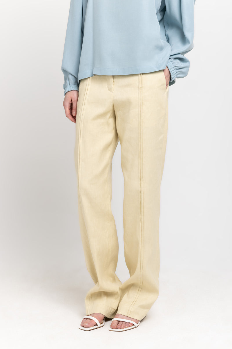 Vanilla linen cotton stretch straight leg pants