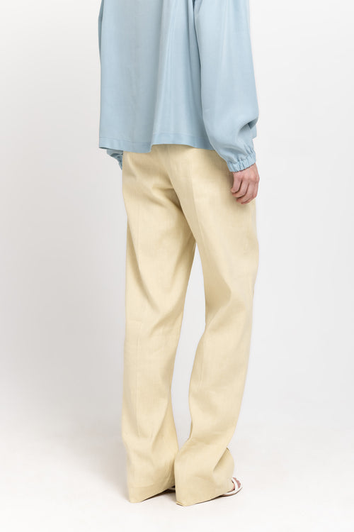 Vanilla linen cotton stretch straight leg pants