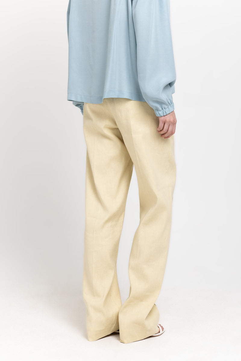 Vanilla linen cotton stretch straight leg pants