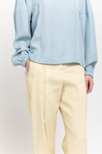 Vanilla linen cotton stretch straight leg pants