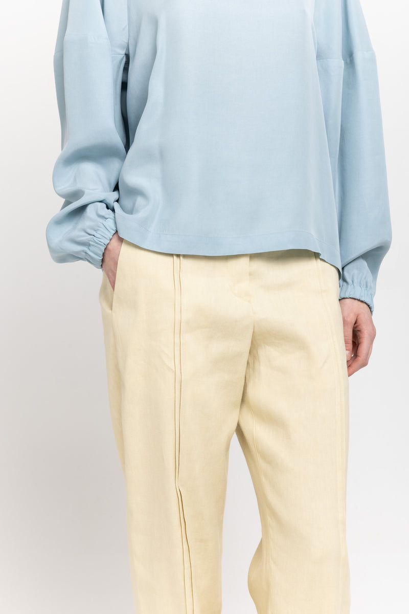 Vanilla linen cotton stretch straight leg pants