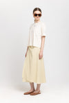 Vanilla linen cotton midi skirt with pleat