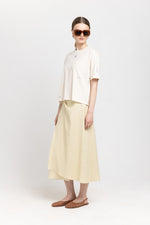 Vanilla linen cotton midi skirt with pleat