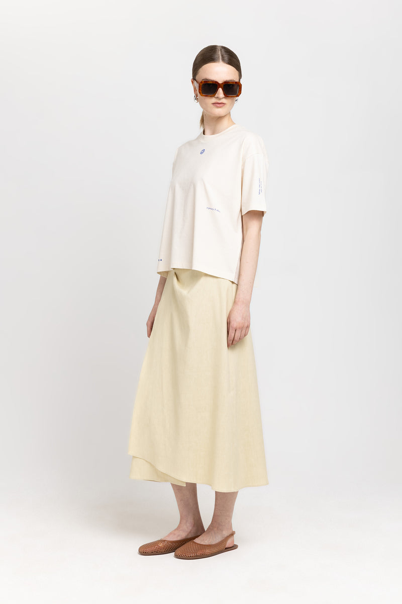 Vanilla linen cotton midi skirt with pleat