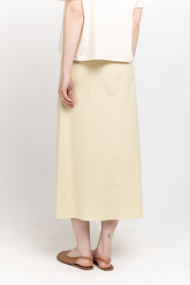 Vanilla linen cotton midi skirt with pleat