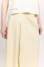 Vanilla linen cotton midi skirt with pleat