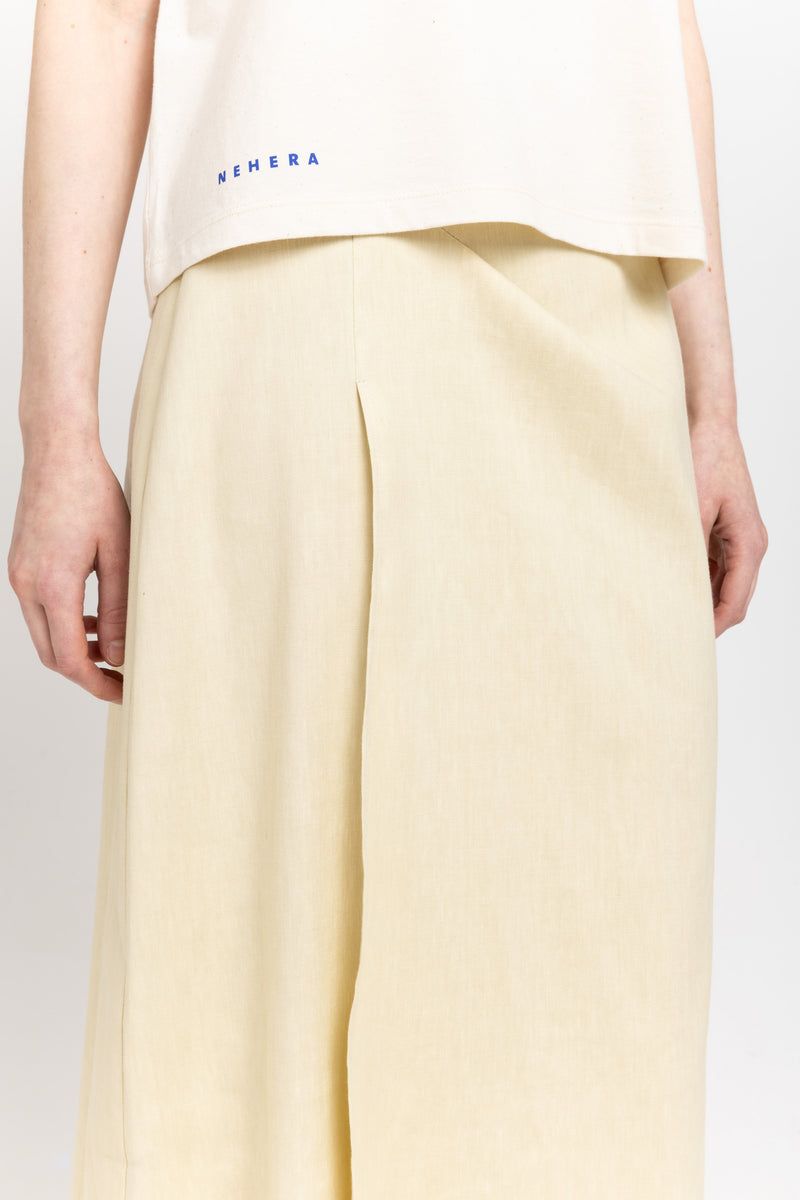 Vanilla linen cotton midi skirt with pleat