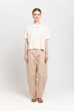 Beige stretch cotton blend cargo style pants
