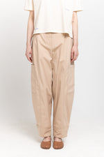 Beige stretch cotton blend cargo style pants