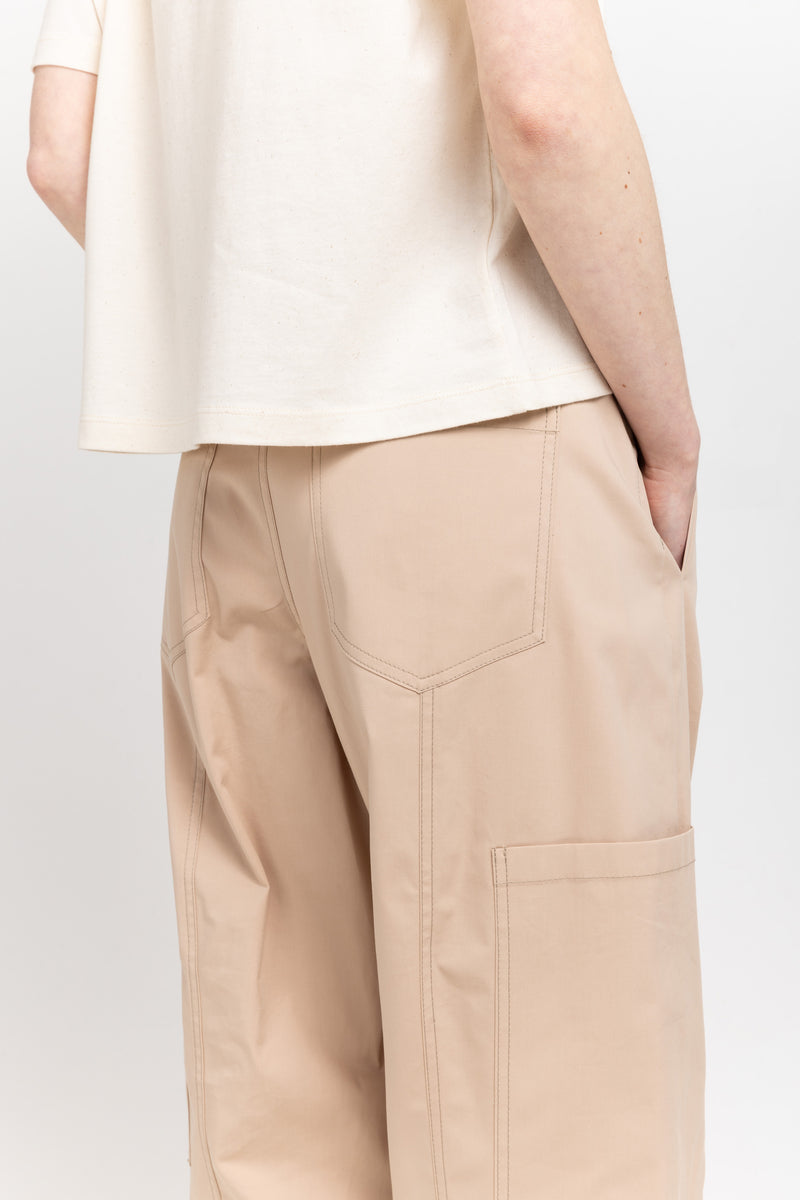 Beige stretch cotton blend cargo style pants