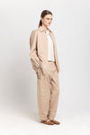 Beige stretch cotton blend cargo style pants