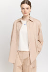 Beige stretch cotton blend overshirt