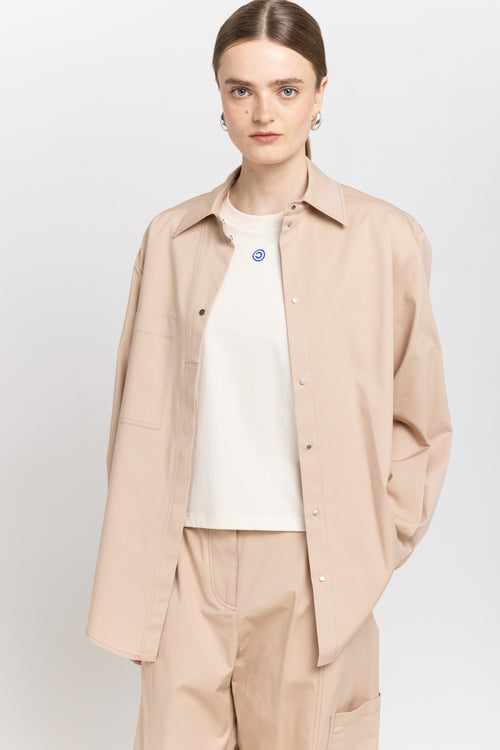 Beige stretch cotton blend overshirt