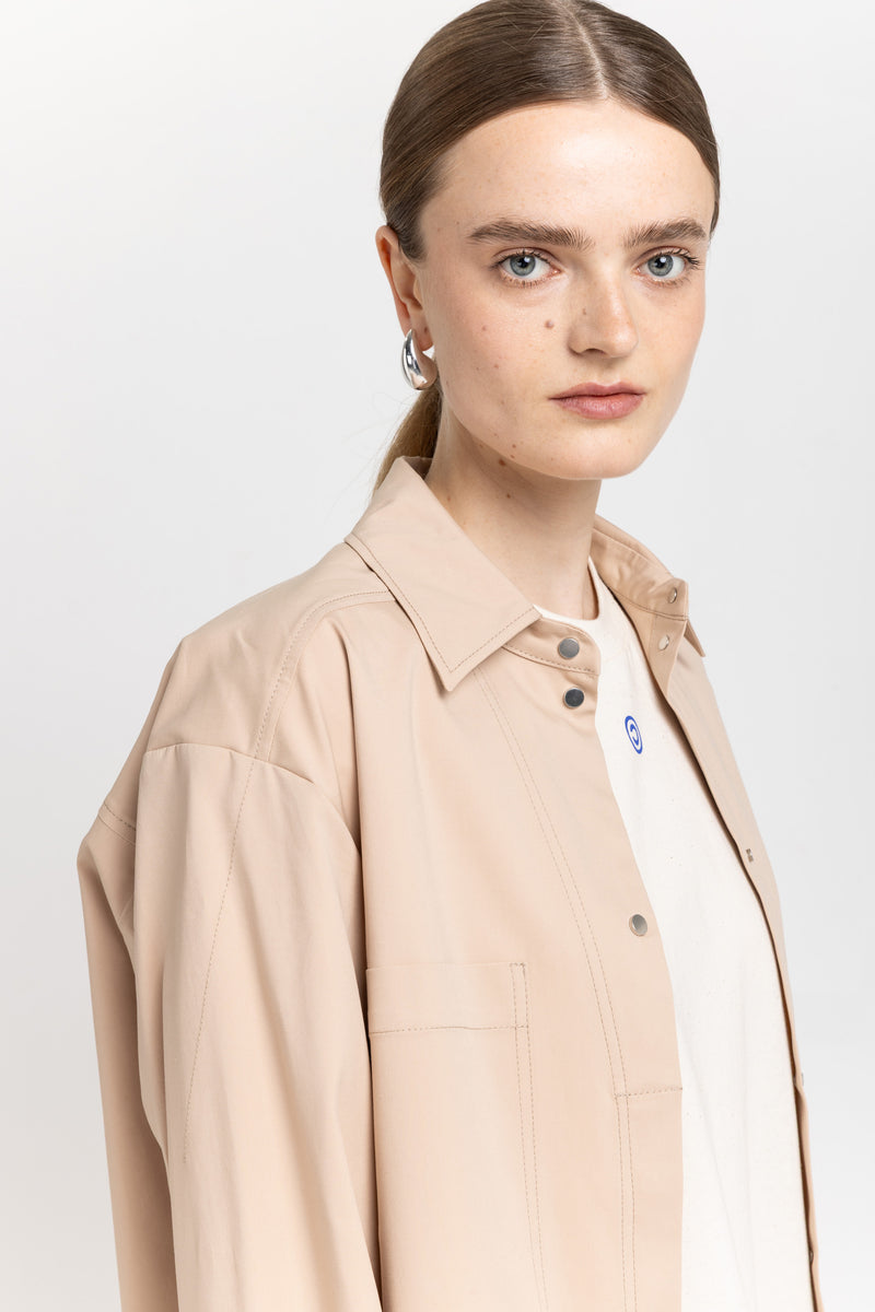 Beige stretch cotton blend overshirt